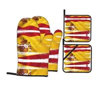 Spain Flag This Unique Printed Oven mitt and potholder Set is an Eye-catching Combination, Featuring Water-Resistant Polyester and Heat-Insulating Fabric.