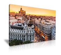 Spain Holiday Travel Madrid At Sunset Canvas Wall Art Picture Print Best Gift For Modern Family Home Office Hotel Decoration (M: 61cm X 41cm)