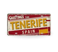 Spain Landmark License Plate Tin Sign • Vintage Spanish Cities Metal Wall Art • Travel Souvenir Decor for Home, Bar, or Cafe - Euro Trip Gift (02 Tenerife)