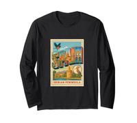 Spain Letters in 50s Vintage Retro Travel Poster Art Graphic Long Sleeve T-Shirt
