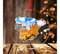 Spain Map Christmas Tree Ornament Spain Landmarks Hanging Ornaments Christmas Festive Holidays Home Decor Elegant Clear Round Acrylic Ornament Pendant for Kids