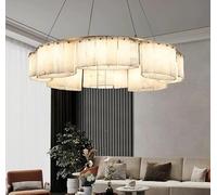 Spain Marble Pendant Light for Living Dining Room Ceiling Hanging Lamp Luxury Brass Villa Lobby Interior Round Decor Chandelier,Hanging Light(A Round 96cm,White Light)