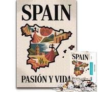 Spain︰ Pasion y Vida Travel Poster Jigsaw Puzzle for Adults, 500 Pieces | For puzzle fans: Jigsaw Puzzle: structured assembly from border to image details on quiet evenings.