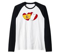 Spain Peru Hearts Flag Spanish Peruvian Friendship Raglan Baseball Tee