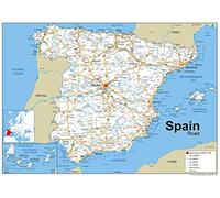 Spain Road Map - Paper Laminated - A1 Size 59.4 x 84.1 cm | Detailed Laminated Wall Map, Ideal For Home, Office Or Classroom Display.
