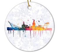 Spain Seville Christmas Ceramic Ornament City Landscape Silhouette Christmas Ornaments Modern Landscape Vintage Ornament For Decorating Christmas Home 3 IN
