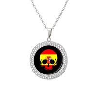 Spain Skull Flag Multicolored Diamond Necklaces Jewelry Brilliant Circle Pendant Necklace Gift for Women