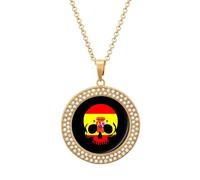 Spain Skull Flag Multicolored Diamond Necklaces Jewelry Brilliant Circle Pendant Necklace Gift for Women