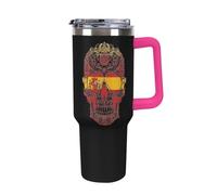 Spain Skull Flag Trendy Tumbler with Handle 40oz Pink