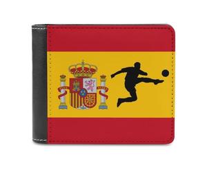 Spain Spanish Flag Soccer Shooting Leather Minimalist Wallet for Men Women Slim Bifold Purse with Card Holder
