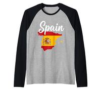 Spain Text Over National Map Flag Raglan Baseball Tee