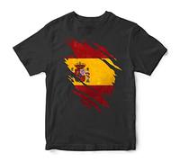 Spain Torn Effect Kids T Shirt Boys Girls Espana Spanish Football Rugby Supporters Tee, 9-11 Years, Black