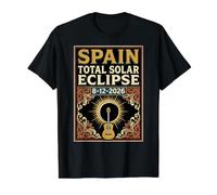 Spain Total Solar Eclipse 2026 August 12 Astronomy Guitar Value Graphic T-Shirt, Men, Black, S