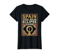 Spain Total Solar Eclipse 2026 August 12 Astronomy Guitar Value Graphic T-Shirt, Women, Black, XL