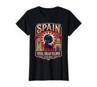 Spain Total Solar Eclipse 2026 August 12th Event Souvenir Value Graphic T-Shirt, Women, Black, XS