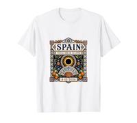 Spain Total Solar Eclipse 2026 Spanish Ornate Tile Art Value Graphic T-Shirt, Men, White, S