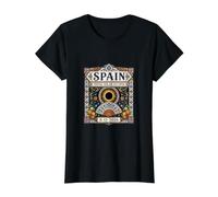 Spain Total Solar Eclipse 2026 Spanish Ornate Tile Art Value Graphic T-Shirt, Women, Black, XS