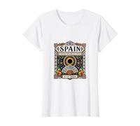 Spain Total Solar Eclipse 2026 Spanish Ornate Tile Art Value Graphic T-Shirt, Women, White, XS
