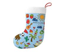 Spain Travel Icons Artwork Christmas Stocking 17.7", Festive Hanging Sock for Fireplace Mantel, Holiday Decorations