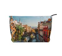 Spain Water City Printed Makeup Bag Corduroy Travel Cosmetic Bags Cosmetic Case Toiletry Bag Organizer for Women Mom Girls