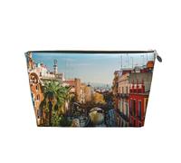 Spain Water City Printed Travel Cosmetic Bags with Gold Zipper Makeup Organizer Cosmetic Case Toiletry Bag for Women Mom Girls