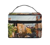 Spain Water City Printing Makeup Bag for Women Portable Travel Cosmetic Case Make Up Organizer Bag Beauty Box with Inner Pouch and Handle