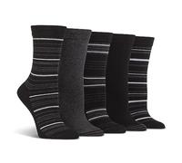 Spairs Ladies Socks, Cotton Blend, Stripe & Spotty Designs, Soft, Breathable, Comfortable, Crew Length, Value Multipack of 5 Pairs, Size 4-8 Stripe Black/Charcoal