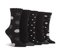 Spairs Ladies Socks, Cotton Blend, Stripe & Spotty Designs, Soft, Breathable, Comfortable, Crew Length, Value Multipack of 5 Pairs, Size 4-8 Spotty Black/Charcoal
