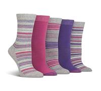 Spairs Ladies Socks, Cotton Blend, Stripe & Spotty Designs, Soft, Breathable, Comfortable, Crew Length, Value Multipack of 5 Pairs, Size 4-8 Stripe Grey/Cerise