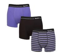 Spairs Men's Bamboo Boxer Shorts, Soft, Breathable, Tagless, Stretchy, Fitted Underwear, Value Multipack 3 Pairs, Stripe & Plain Trunks, Sizes S, M, L, XL, XXL Stripe & Plain Black/Purple XXL