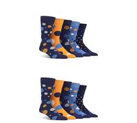 Spairs Men's Bamboo Socks, Spotty, Bright & Colourful Designs, Soft, Breathable, Comfortable, Crew Length, Value Multipack of 10 Pairs, Size 7-11 Navy/Orange