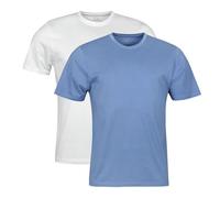 Spairs Mens Plain Essential T-Shirts - Half Cotton, Half Soft Cooling Breathable Bamboo, Crew Neck, Short Sleeve, Tagless, Regular Fit, Many Colours, Sizes S,M,L,XL,XXL, 2 Pack White/Blue L