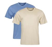 Spairs Mens Plain Essential T-Shirts - Half Cotton, Half Soft Cooling Breathable Bamboo, Crew Neck, Short Sleeve, Tagless, Regular Fit, Many Colours, Sizes S,M,L,XL,XXL, 2 Pack Blue/Oatmeal XXL