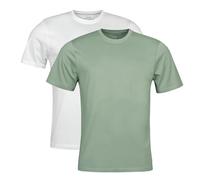 Spairs Mens Plain Essential T-Shirts - Half Cotton, Half Soft Cooling Breathable Bamboo, Crew Neck, Short Sleeve, Tagless, Regular Fit, Many Colours, Sizes S,M,L,XL,XXL, 2 Pack White/Olive Green L