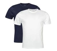 Spairs Mens Plain Essential T-Shirts - Half Cotton, Half Soft Cooling Breathable Bamboo, Crew Neck, Short Sleeve, Tagless, Regular Fit, Many Colours, Sizes S,M,L,XL,XXL, 2 Pack Navy/White XL