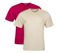 Spairs Mens Plain Essential T-Shirts - Half Cotton, Half Soft Cooling Breathable Bamboo, Crew Neck, Short Sleeve, Tagless, Regular Fit, Many Colours, Sizes S,M,L,XL,XXL, 2 Pack Berry/Oatmeal S