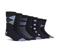 Spairs Men's Socks, Cotton Blend, Patterned & Striped Designs, Soft, Breathable, Comfortable, Crew Length, Value Multipack of 7 Pairs, Size 7-11 Patterned Navy/Blue
