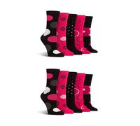 Spairs Women's Bamboo Socks, Spotty, Bright & Colourful Designs, Soft, Breathable, Comfortable, Crew Length, Value Multipack of 10 Pairs, Size 4-8 Black/Scarlet