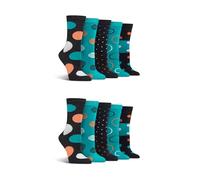 Spairs Women's Bamboo Socks, Spotty, Bright & Colourful Designs, Soft, Breathable, Comfortable, Crew Length, Value Multipack of 10 Pairs, Size 4-8 Charcoal/Teal