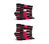 Spairs Women's Bamboo Socks, Striped, Bright & Colourful Designs, Soft, Breathable, Comfortable, Crew Length, Value Multipack of 10 Pairs, Size 4-8 Black/Scarlet