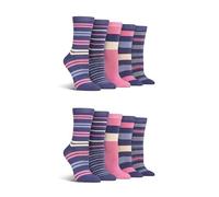 Spairs Women's Bamboo Socks, Striped, Bright & Colourful Designs, Soft, Breathable, Comfortable, Crew Length, Value Multipack of 10 Pairs, Size 4-8 Navy/Cerise