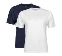 Spairs Womens Plain Essential T-Shirts - Half Cotton, Half Soft Cooling Breathable Bamboo, Crew Neck, Short Sleeve, Tagless, Black, White, Navy, Sizes UK 10, 12, 14, 16, 18, 2 Pack Navy/White UK 14