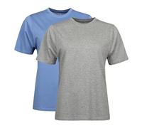 Spairs Womens Plain Essential T-Shirts - Half Cotton, Half Soft Cooling Breathable Bamboo, Crew Neck, Short Sleeve, Tagless, Sizes UK 10, 12, 14, 16, 18, 2 Pack Blue/Grey Heather UK 18