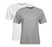 Spairs Womens Plain Essential T-Shirts - Half Cotton, Half Soft Cooling Breathable Bamboo, Crew Neck, Short Sleeve, Tagless, Sizes UK 10, 12, 14, 16, 18, 2 Pack White/Grey Heather UK 16