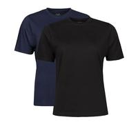 Spairs Womens Plain Essential T-Shirts - Half Cotton, Half Soft Cooling Breathable Bamboo, Crew Neck, Short Sleeve, Tagless, Black, White, Navy, Sizes UK 10, 12, 14, 16, 18, 2 Pack Navy/Black UK 10