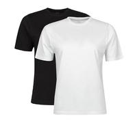 Spairs Womens Plain Essential T-Shirts - Half Cotton, Half Soft Cooling Breathable Bamboo, Crew Neck, Short Sleeve, Tagless, Black, White, Navy, Sizes UK 10, 12, 14, 16, 18, 2 Pack Black/White UK 16