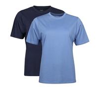 Spairs Womens Plain Essential T-Shirts - Half Cotton, Half Soft Cooling Breathable Bamboo, Crew Neck, Short Sleeve, Tagless, Black, White, Navy, Sizes UK 10, 12, 14, 16, 18, 2 Pack Navy/Blue UK 18