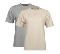Spairs Womens Plain Essential T-Shirts - Half Cotton, Half Soft Cooling Breathable Bamboo, Crew Neck, Short Sleeve, Tagless, Sizes UK 10, 12, 14, 16, 18, 2 Pack Grey Heather/Oatmeal UK 16