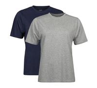 Spairs Womens Plain Essential T-Shirts - Half Cotton, Half Soft Cooling Breathable Bamboo, Crew Neck, Short Sleeve, Tagless, Sizes UK 10, 12, 14, 16, 18, 2 Pack Navy/Grey Heather UK 14