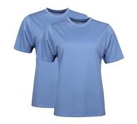 Spairs Womens Plain Essential T-Shirts - Half Cotton, Half Soft Cooling Breathable Bamboo, Crew Neck, Short Sleeve, Tagless, Black, White, Navy, Sizes UK 10, 12, 14, 16, 18, 2 Pack Blue/Blue UK 14